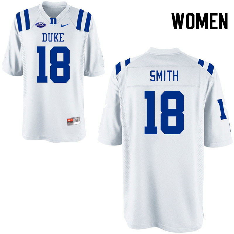 Women #18 Kobe Smith Duke Blue Devils College Football Jerseys Stitched-White